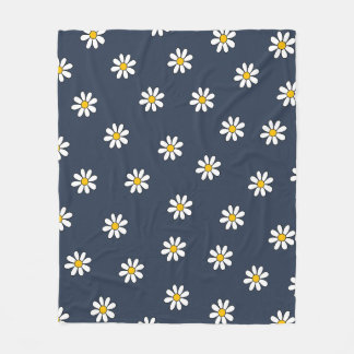 Marineblauw Esthetisch Botanisch Bloemen Daisy Pat Fleece Deken