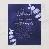 Marineblauw eucalyptus bruiloft programma tijdlijn flyer (Voorkant)