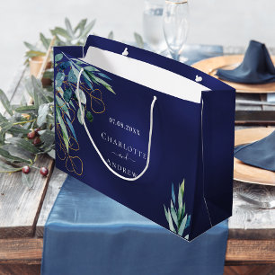 Marineblauw eucalyptus groen bruiloft groot cadeauzakje