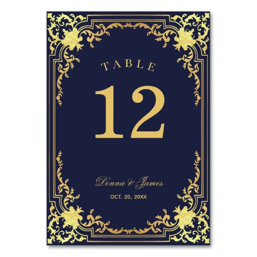  marineblauw faux goud elegant script bruiloft kaart (Voorkant)