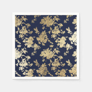 Marineblauw faux goud shabby  chique bloemig servet