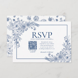  marineblauw (Floral Line) Art QR-code RSVP