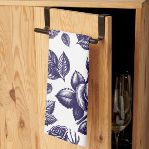 Marineblauw Floral Theedoek