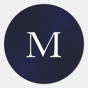 Marineblauw geborsteld Metallic Monogram Initiaal Ronde Sticker