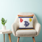 marineblauw, geel en rode vis op wit kussen (Stoel)