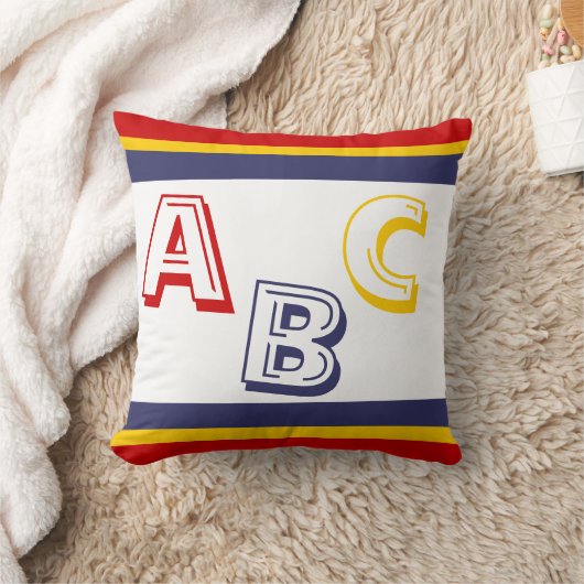 marineblauw, geel en rood ABC op wit Kussen (Deken)