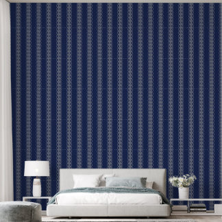 Marineblauw geometrisch patroon van in elkaar grij behang