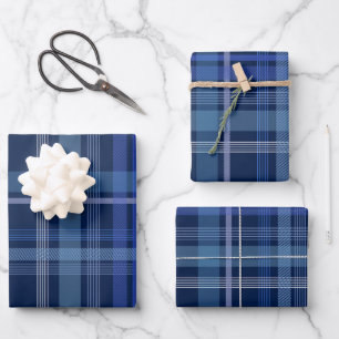 marineblauw geplakt met tartan  inpakpapier vel
