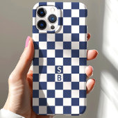 Marineblauw geruit patroon-monogram Case-Mate iPhone case