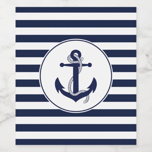 Marineblauw Gestreept Anker Bruiloft Wijn Label Wijn Etiket (Enkel label)