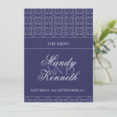 Marineblauw gestreepte metallic bruiloft diner men menu (Staand voorkant)