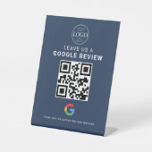 Marineblauw Google Review QR-display Reclamebord Met Voetstuk (Voorkant)