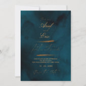 Marineblauw & Goud Bloemig Eucalyptus Elegante Tro Save The Date (Voorkant)
