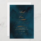 Marineblauw & Goud Bloemig Eucalyptus Elegante Tro Save The Date (Voorkant / Achterkant)