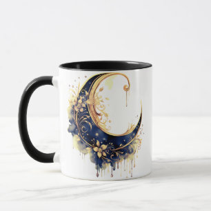 Marineblauw & Goud Boheemse Halve Maan Halloween Mok
