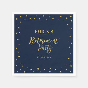 Marineblauw & Goud Chic Confetti Pensioenfeest Servet