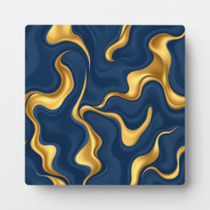 Marineblauw Goud Marmer Abstract Luxe Spiraal Fotoplaat