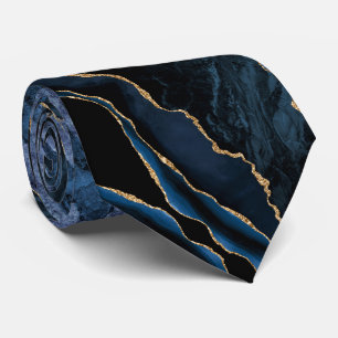Marineblauw goud marmeren Stropdas