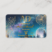 marineblauw goud met maanlicht trouwkaart