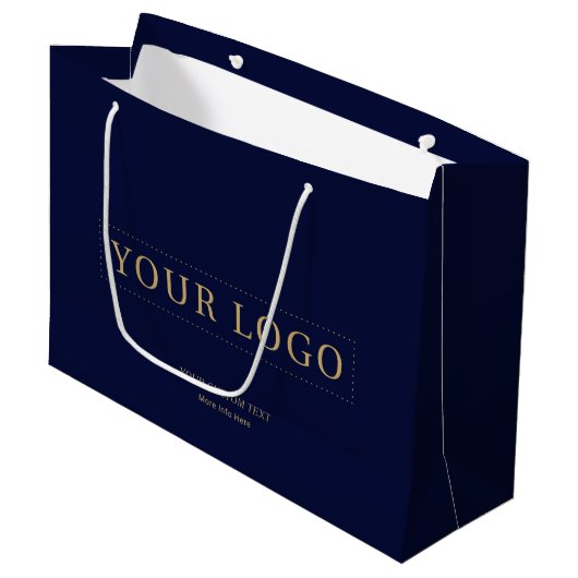 Marineblauw & Goud Minimal Business Logo Winkelen Groot Cadeauzakje (Voorkant Gekanteld)