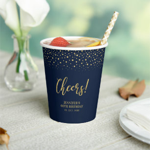 Marineblauw & Goud Modern Confetti Volwassenen V Papieren Bekers