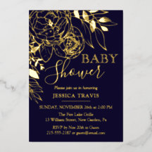 Marineblauw & Goud Moderne Bloemenkleuren Baby Sho