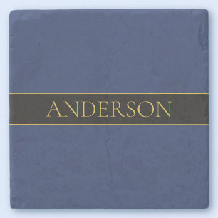 Marineblauw & Goud Naam Achternaam of Bedrijfsnaam Stenen Onderzetter