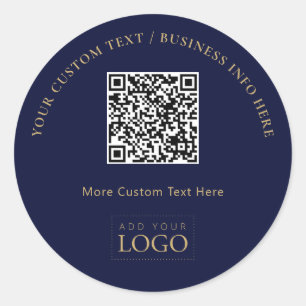 Marineblauw Goud Promotiebedrijf Logo QR Code Ronde Sticker