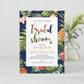 Marineblauw & Goud | Tropische Trouwfeest Uitnodig Kaart (Staand voorkant)