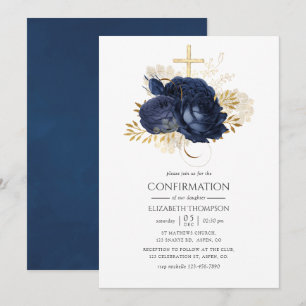 Marineblauw & Goud Vintage Shabby Rozen Bevestigin Kaart