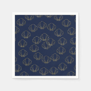Marineblauw & Goud Zee Schelp Zeemeermin Bruidsdou Servet