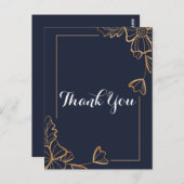 Marineblauw & gouden bloemendank je briefkaart (Voorkant / Achterkant)