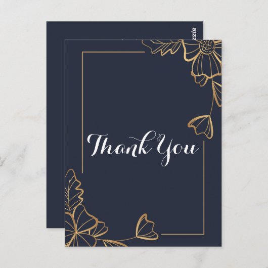 Marineblauw & gouden bloemendank je briefkaart (Voorkant / Achterkant)