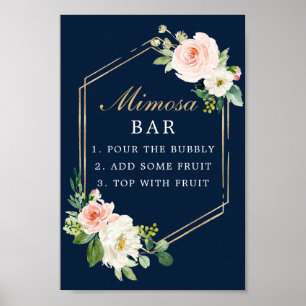Marineblauw Gouden Blush Mimosa Bar Bord Poster