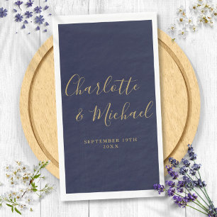 Marineblauw Gouden Elegante Handtekening Bruiloft Servet