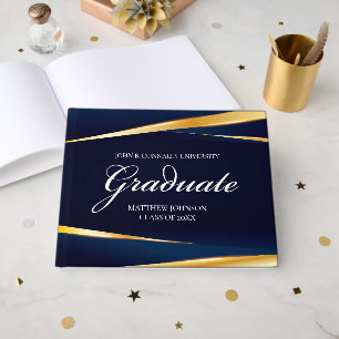 Marineblauw Gouden Geometrische Aangepaste Formele Gastenboek