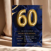 Marineblauw Gouden Glitters 60e Verjaardag