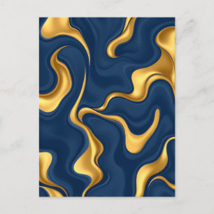 Marineblauw Gouden Marmer Abstract Luxe Draaikolk Briefkaart