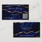 Marineblauw gouden marmeren Visitekaartje met QR-c (Voorkant / Achterkant)