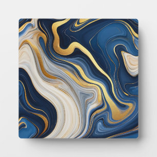Marineblauw Gouden Marmerkrullen Fotoplaat