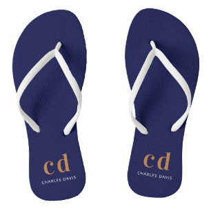 Marineblauw gouden monogram initiaal naam teenslippers