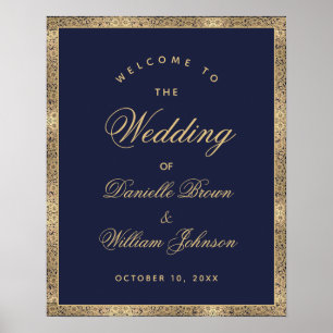 Marineblauw Gouden Rozen Welkom bij het Huwelijk B Poster