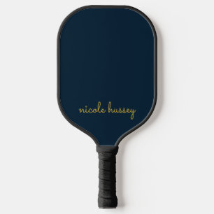 Marineblauw Gouden Schrift Stijlvol Modern Mono Pickleball Paddle