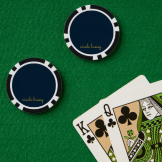 Marineblauw Gouden Schrift  | Stijlvol Modern Mono Poker Chips
