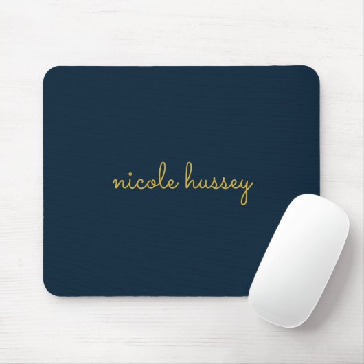 Marineblauw Gouden Script | Stijlvol Modern Monog Muismat (Met muis)