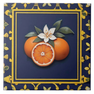 Marineblauw & Gouden Sinaasappels Mediterraan Frui Tegeltje