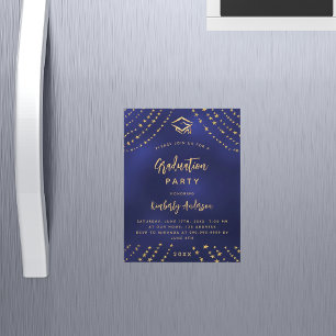 Marineblauw gouden ster afstudeerfeest moderne lux magnetische uitnodiging