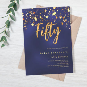 Marineblauw gouden sterren 50e verjaardag luxe kaart