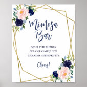 Marineblauw Gouden Waterverf Bloemige Mimosa Bar B Poster (Voorkant)