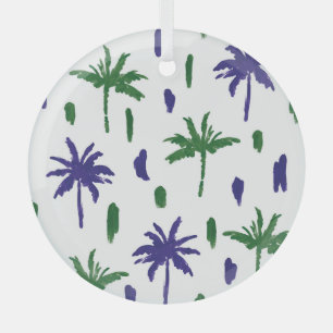 Marineblauw groen palmpatroon glas ornament